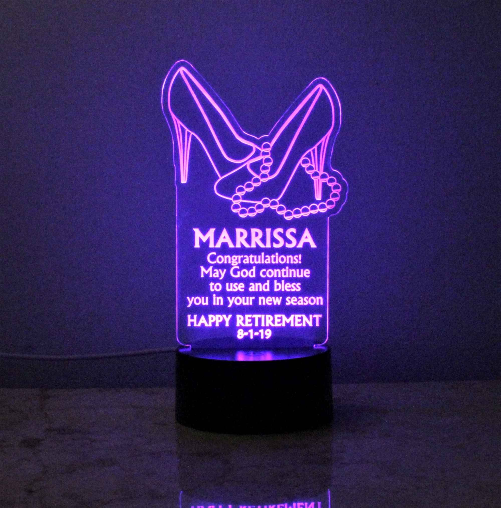 Personalized Retirement High Heel Shoes USB/110V/240V battery operated light